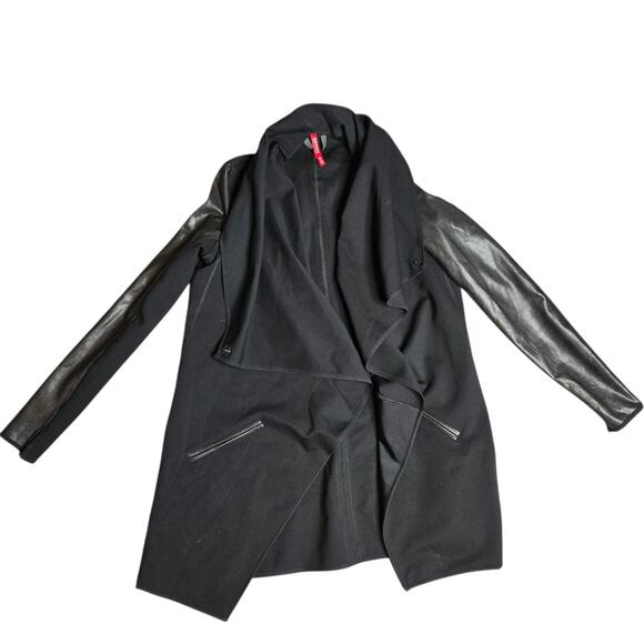 Spanx Black Drape Front Faux Leather Jacket Size: XS - Picture 2 of 7